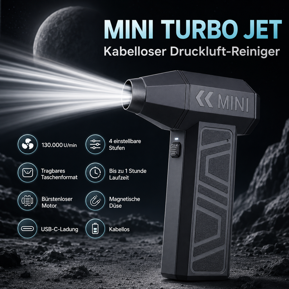 Mini Turbo Jet Lüfter – Kabelloser Druckluft-Reiniger mit USB-C | 3 Stufen