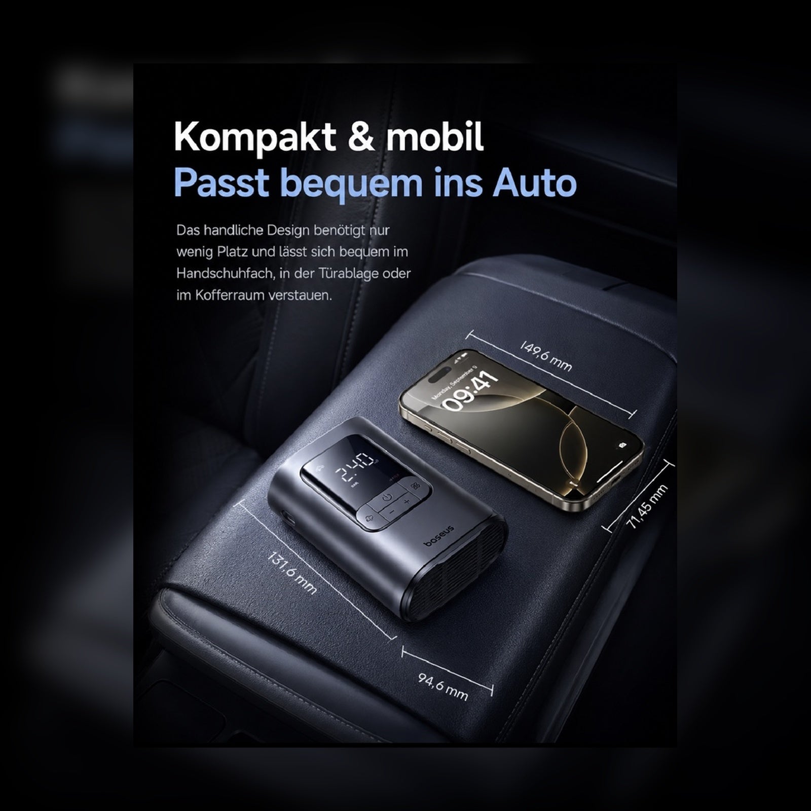 Baseus Kabelloser Luftkompressor – LCD Reifenpumpe für Auto, Motorrad, Fahrrad & Bälle