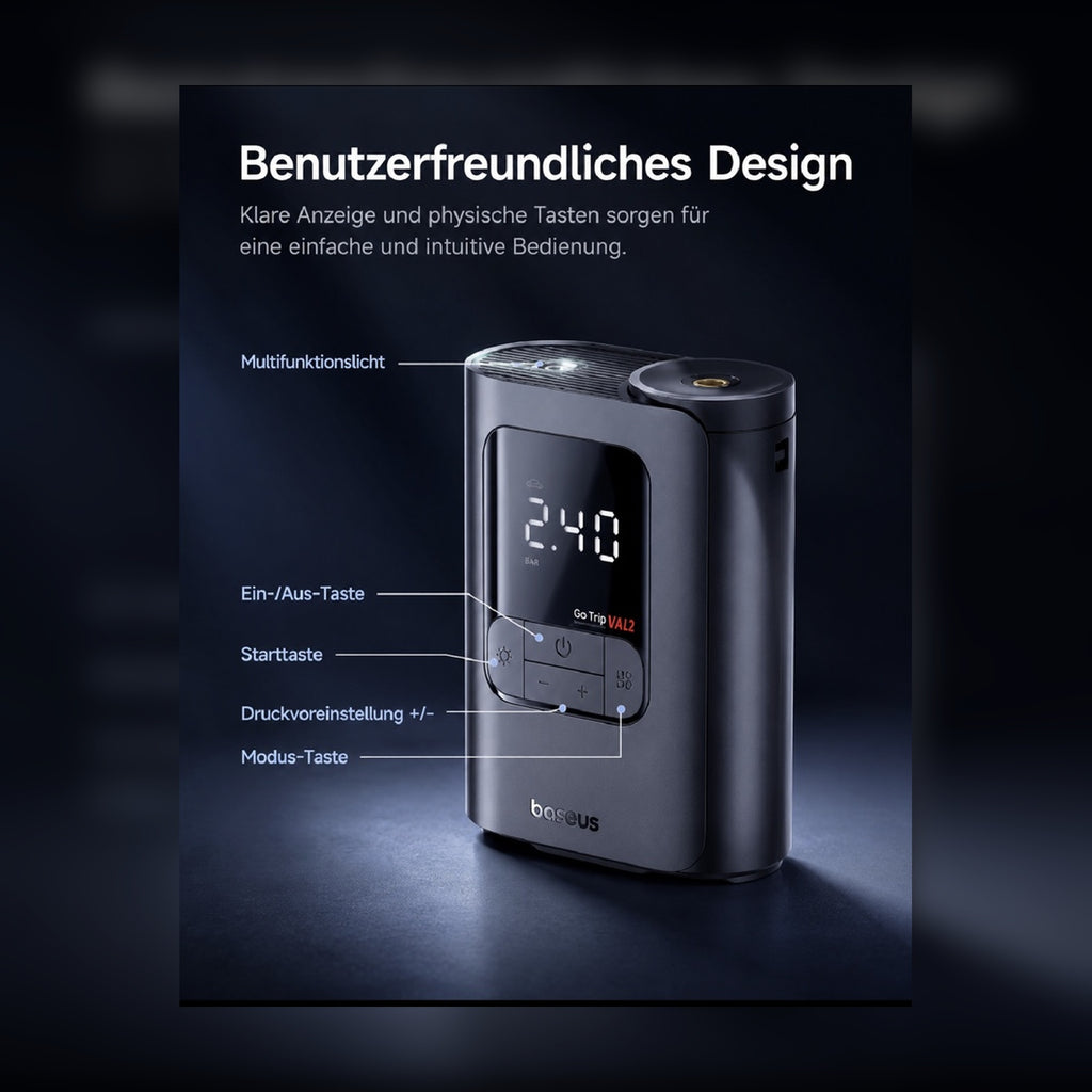 Baseus Kabelloser Luftkompressor – LCD Reifenpumpe für Auto, Motorrad, Fahrrad & Bälle